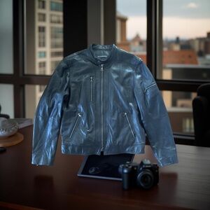 John Varvatos Black Lambskin Leather Jacket Zip Up Moto Classic Black Sz (56)XL